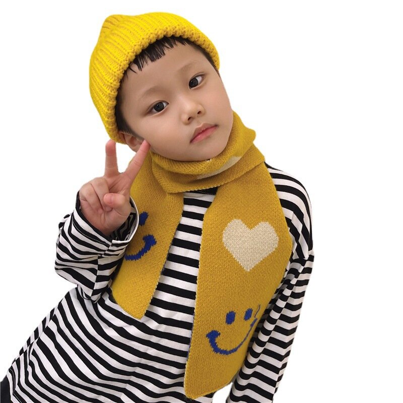 Herbst Winter Kinder Warme Lange Stricken Schal Für Mädchen Jungen Koreanische Neue Dicken Smiley Liebe Cartoon-Muster Wolle Schals Kinder