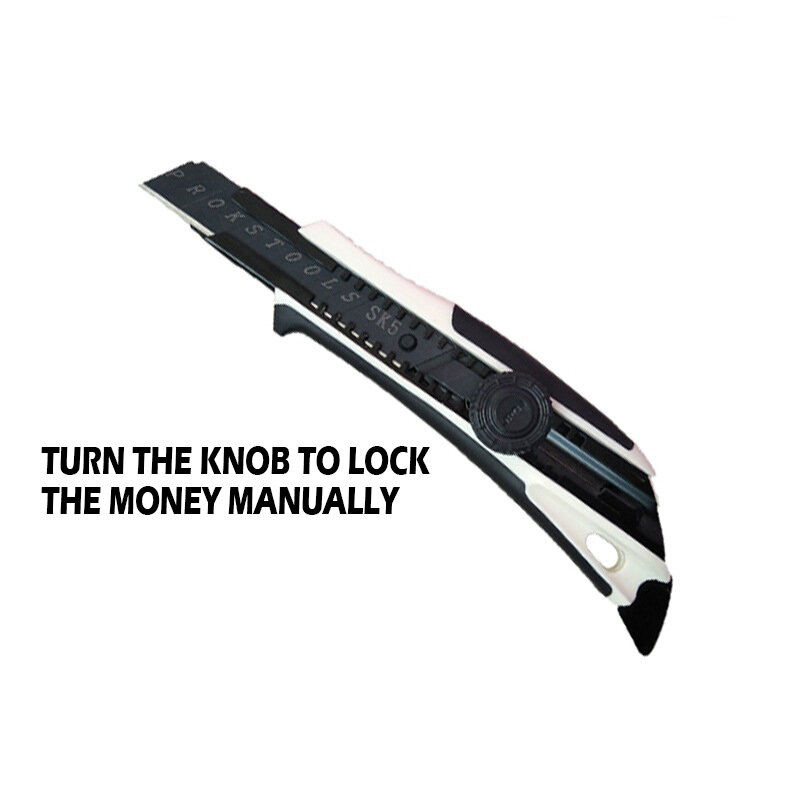 Cuchillo de utilidad de alta calidad, cortador de papel con bloqueo giratorio de hoja negra, 18mm, industria de aprendizaje de oficina, papel tapiz especial, cuchillo Cn (origen)