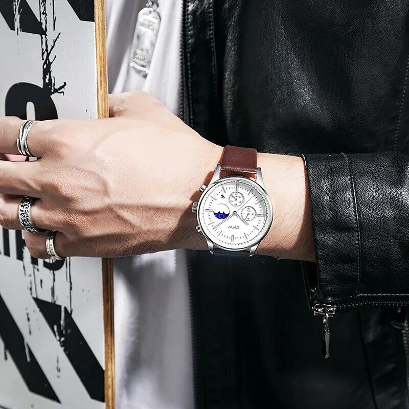 Reloj cronógrafo para hombre, reloj con frase Lunar, fecha automática, manos luminosas, ventana Lunar