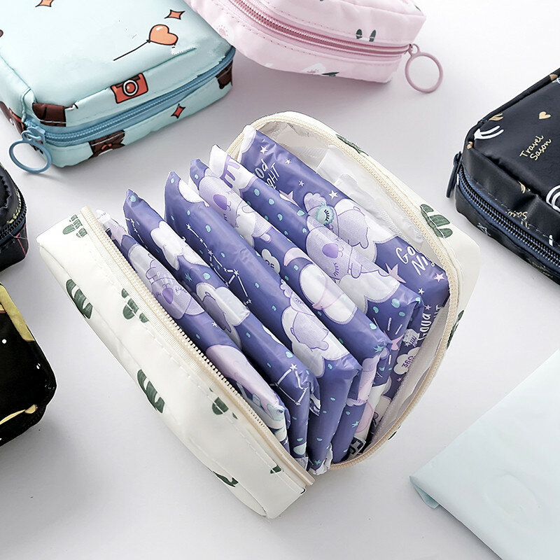 Bolsa de armazenamento absorvente feminina, bolsa portátil para maquiagem, chave, batom, fone de ouvido, cabos, organizador à prova d'água, bolsa de guardanapo