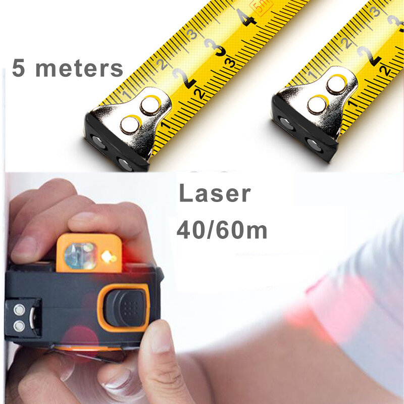 Medidor de distância a laser de 40/ 60 metros, medidor de 5 metros, tela led de fita de metal, função dupla (1 peça)