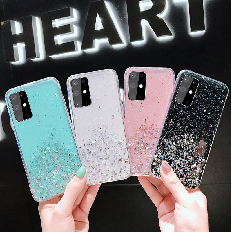 Phone Case For Samsung Galaxy Note 10 Pro 8 9 S20 S10 Plus A51 A71 A50 A10 A20 A40 Cute Glitter Star Soft Epoxy Clear Back Cover