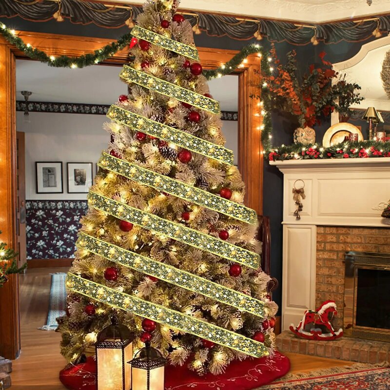 10 м 20 м двухслойные гирлянды, гирлянды, рождественские ленты, банты с светодиодный, Рождественская елка, украшения, Новогодний Декор для дома Navidad