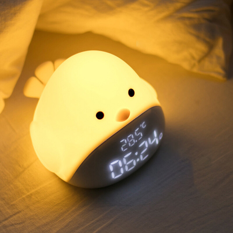 Digital Alarm Clock Silicone LED Light, Temperature Display, 3000K Warm Light, Tap Control, Dimmable Nightlight for Kid Bedroom