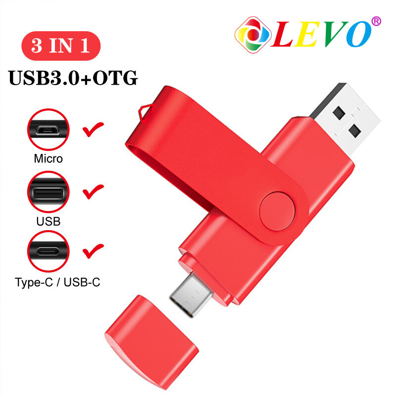 3 Trong 1 OTG USB Đèn LED USB3.0 & Loại-C & Micro Cổng USB 256GB 128GB 64GB 32GB USB Pendrives