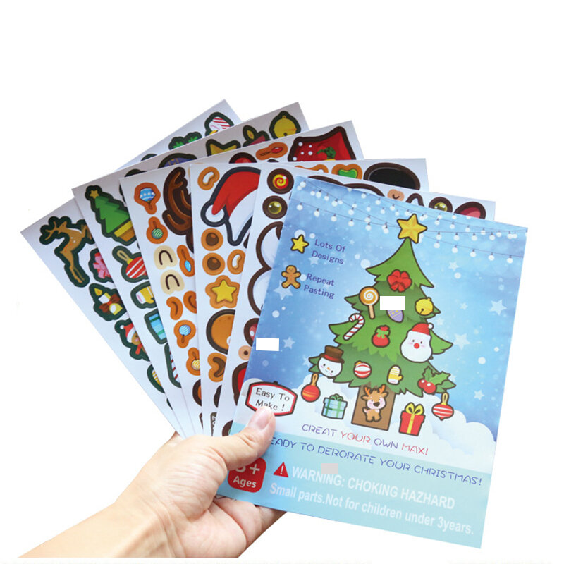 Z20 stiker Natal DIY, stiker lucu manusia salju Santa, stiker Puzzle kartun anak-anak, Stiker cangkir air, dekorasi Natal