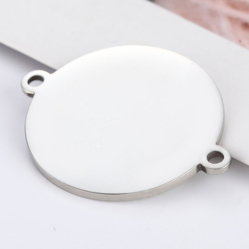 MYLONGINGCHARM 25pcs/lot -free engraving-25mm 2 holes Round steel connector customized Bracelet Charm-custom logo or design