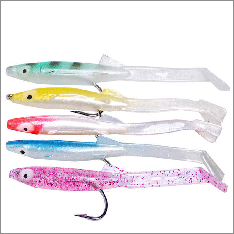 Señuelo de Pesca de anguila blanca y azul, cebos blandos con gancho, 8cm, 2,3g, cebo Artificial, 6 unidades por lote
