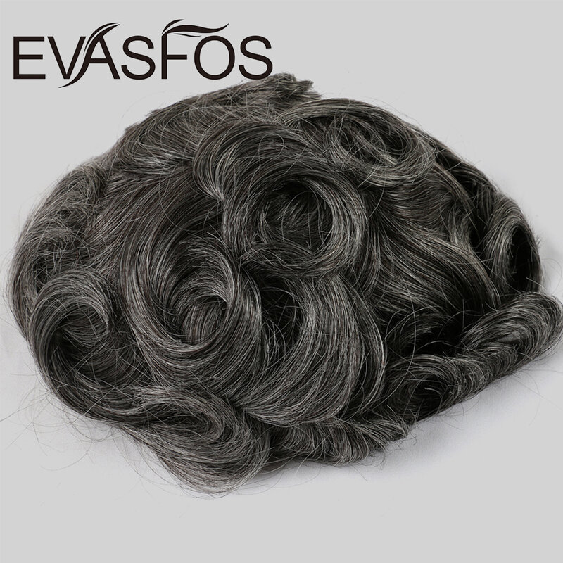 EVASFOS tupecik dla mężczyzn Remy ludzkie kawałki włosów V Loop 0.08mm skóra PU baza proteza mężczyzna peruka System wymiany dla mężczyzn