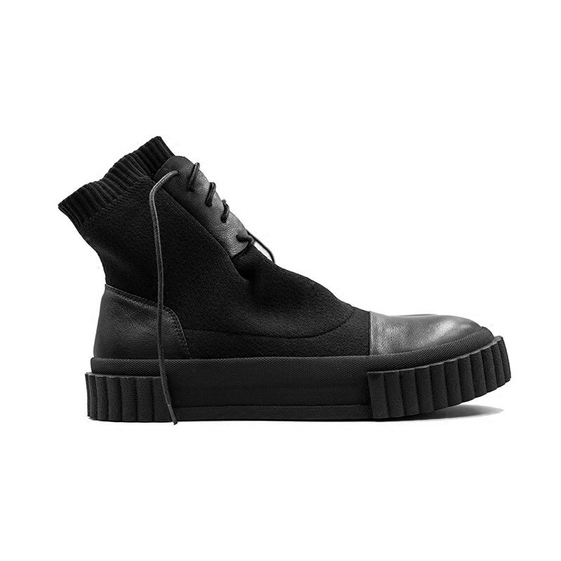 Новинка 2020, мужская обувь, кожаные вязаные туфли до лодыжки, Роскошные зимние кроссовки для тренировок, повседневные кроссовки, черные носки на шнуровке, обувь на плоской подошве