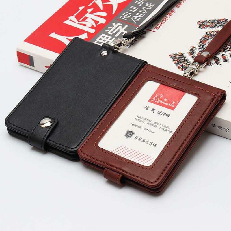 New PU Leather Double Card Sleeve ID Badge Case Clear Bank Credit Card Badge Clip Badge Holder Accessories ID Card Holder