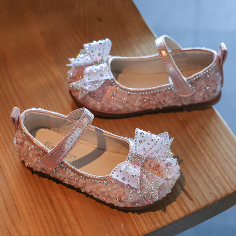 Zapatos de princesa con diamantes de imitación para niñas, calzado de fiesta, boda, baile, fondo suave, azul, rosa, blanco
