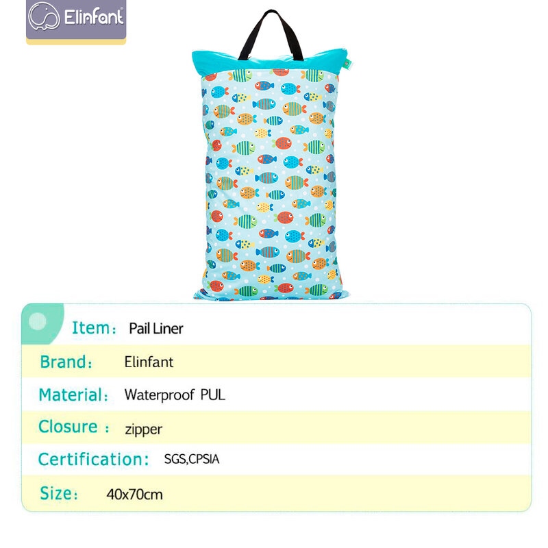 Elinfant 40*70cm Large Hanging Wet/Dry Pail Bag for Cloth Diaper Laundry With Two Zippered Waterproof diaper bag baby nappy pack