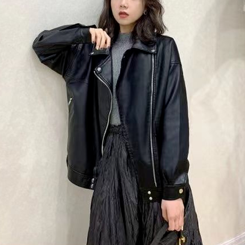 Veste en cuir noir pour femme, Streetwear, fermeture éclair, ample, veste de motard, mode coréenne, Y2K, manteau en cuir chaud, Harajuku, 2021