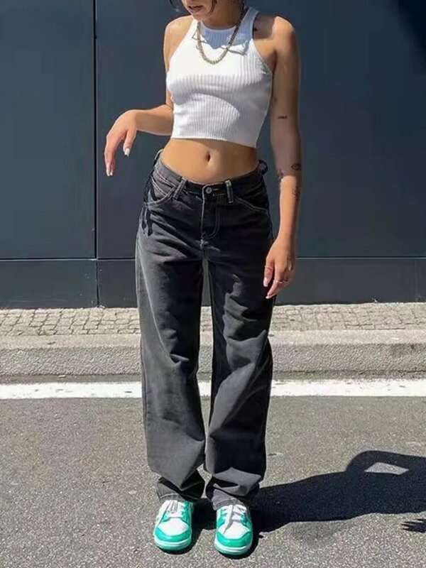 Джинсы BiggOrange женские с заниженной талией, винтажные свободные брюки с эффектом потертости, мешковатые джинсы с заниженной талией, брюки с прямыми штанинами