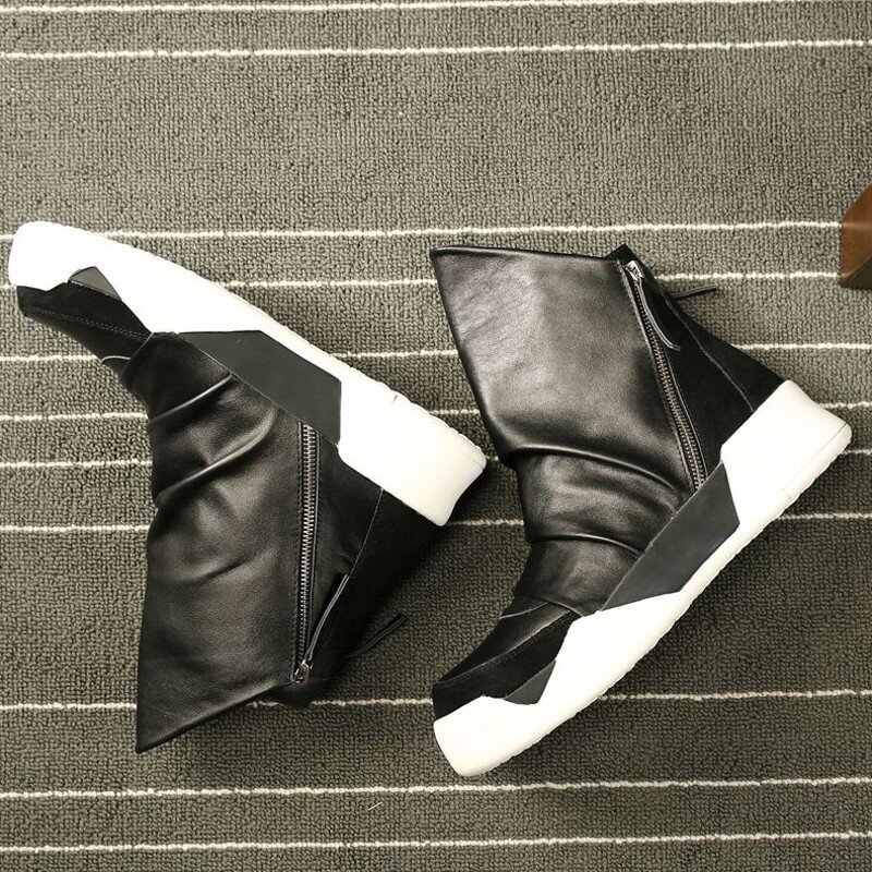Botas homens zip tornozelo britânico couro genuíno sapatos de alta qualidade formadores de luxo marca casual apartamentos preto tênis do punk sapatos masculinos