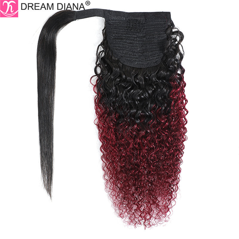DreamDiana Ombre Remy 브라질 변태 곱슬 머리 포니 테일 인간의 머리카락 주위에 Drawstring 포니 테일 클립 헤어 익스텐션
