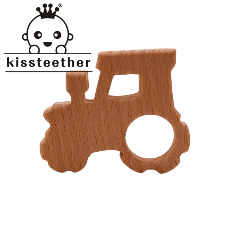 Kissteether mainan Teether kayu hadiah bayi baru lahir kerincingan organik pesona alam Beech