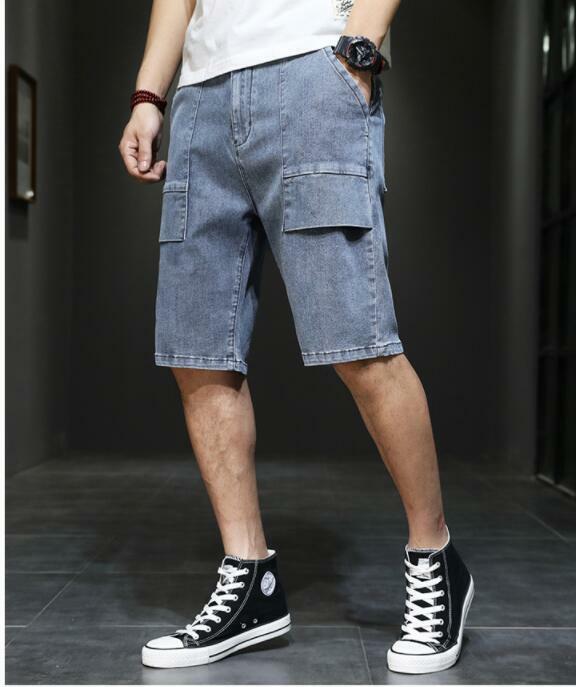 Summer Jeans Men Distressed Jeans Big Pocket Streetwear Jeans Man Knee Length Denim Trousers Size 28-44
