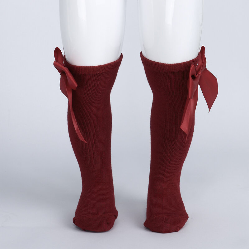 TiaoBug-calcetines altos de algodón para niños y niñas, calcetín con lazo grande de Color puro, rodillera elástica, alto, para vestido de tutú, 1 par