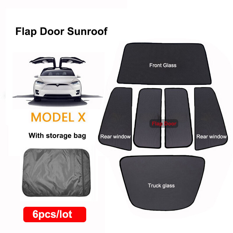 2023 Skylight Blind Shading Net For Tesla Model X Front Glass Flap Door Roof Sunshade Car Sunroof Blind UV Protection Sun Shade