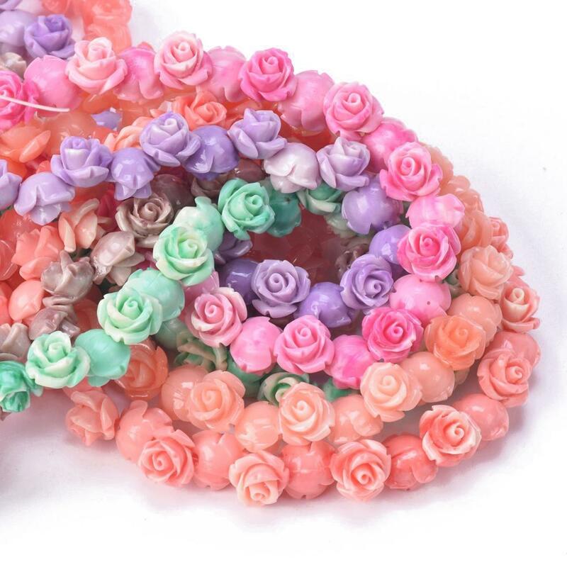 Flor-forma contas de coral artificiais para fazer jóias, 6mm, 8mm, 10mm, cor gradiente, pó, solto, diy, artesanato, 10pcs
