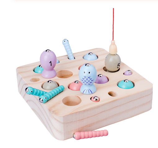 ベビー木製モンテッソーリおもちゃ桁磁気ゲーム釣りおもちゃゲームキャッチワーム教育パズルのおもちゃガールギフト
