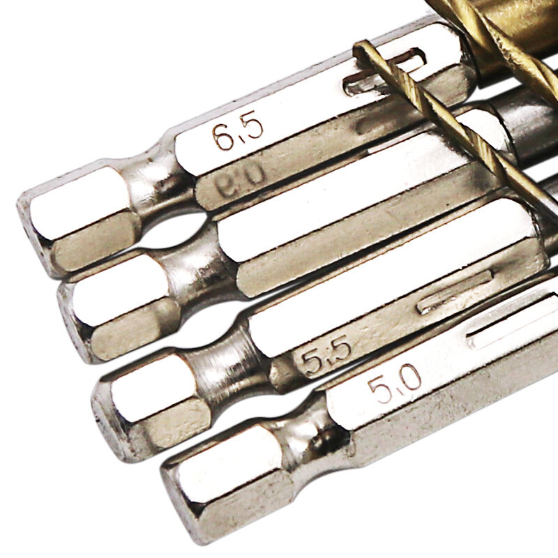 Set di punte da trapano rivestite in titanio in acciaio ad alta velocità 13 pz/lotto HSS 1/4 utensili esagonali 1.5-6.5mm