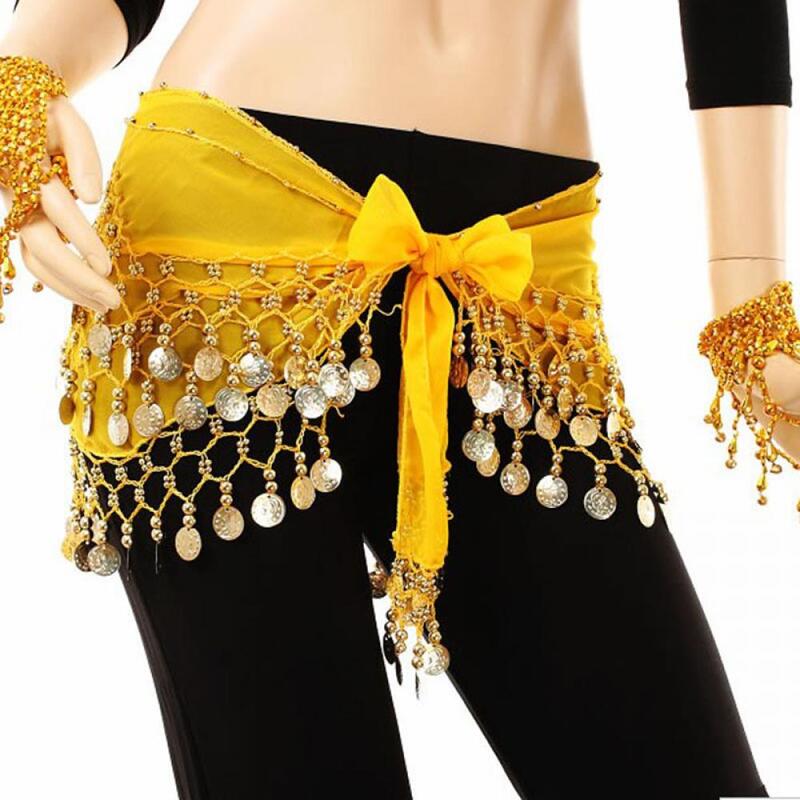 Lady Women Belly Dance Hip Scarf Accessories 3 Row Belt Skirt With Gold bellydance Tone Coins Waist Chain Wrap Adult Dance Wear