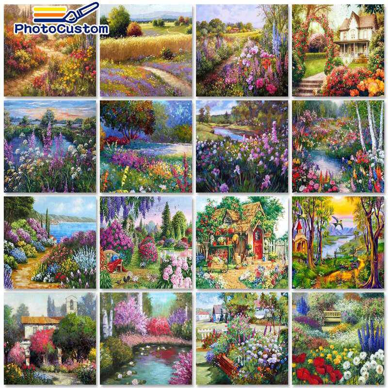 PhotoCustom 60x75cm Paint By Numbers Flower Scenery DIY Oil Painting By Numbers On Canvas Frameless Home Decor Draw Number