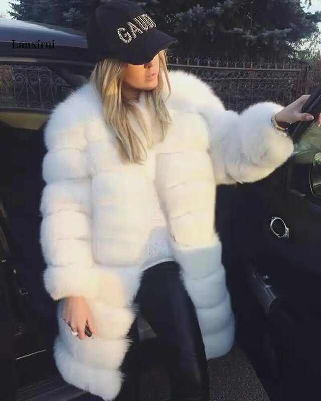 Nieuwe Aankomst Lange Warme Faux Fur Coat Wit Luipaard Graan Top Kwaliteit Celebrity Avond Lange Coart Vrouwen