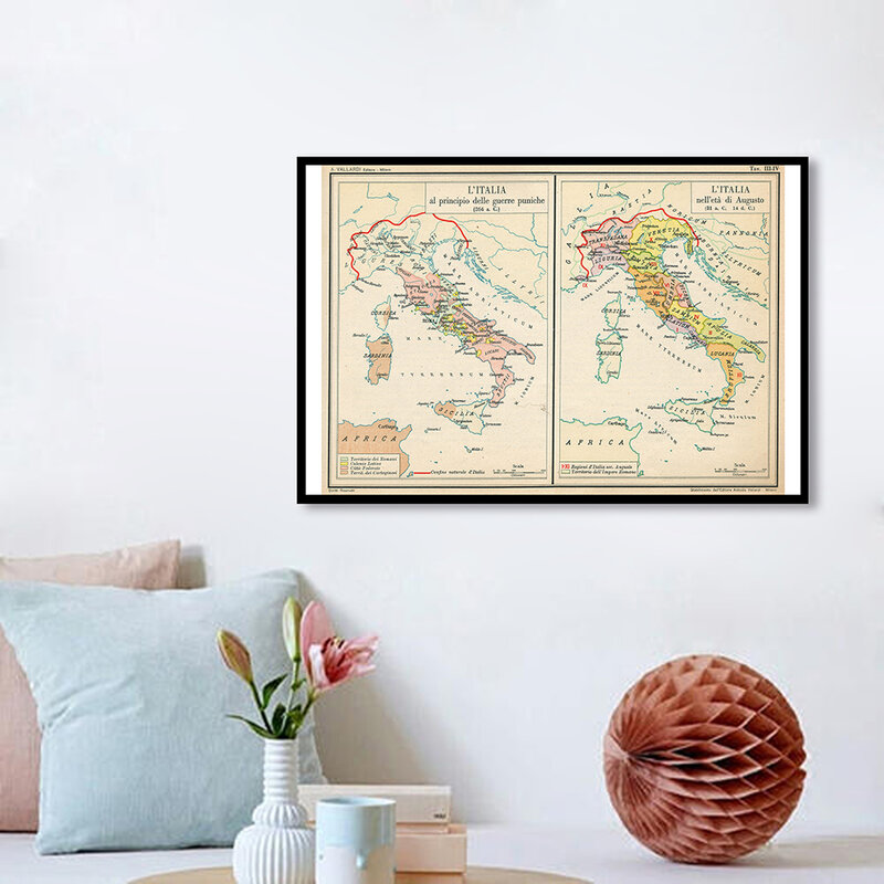 Póster de Arte de pared Retro italiano, mapa de Italia en lienzo, pintura para aula, decoración del hogar, suministros escolares, 59x84 cm