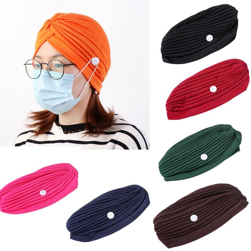 Desain Baru Fashion Muslim Wanita Jilbab India Topi Baotou Topi Elegan Ruffle Serban Chemo Bandana Topi Tombol untuk Perlindungan Telinga