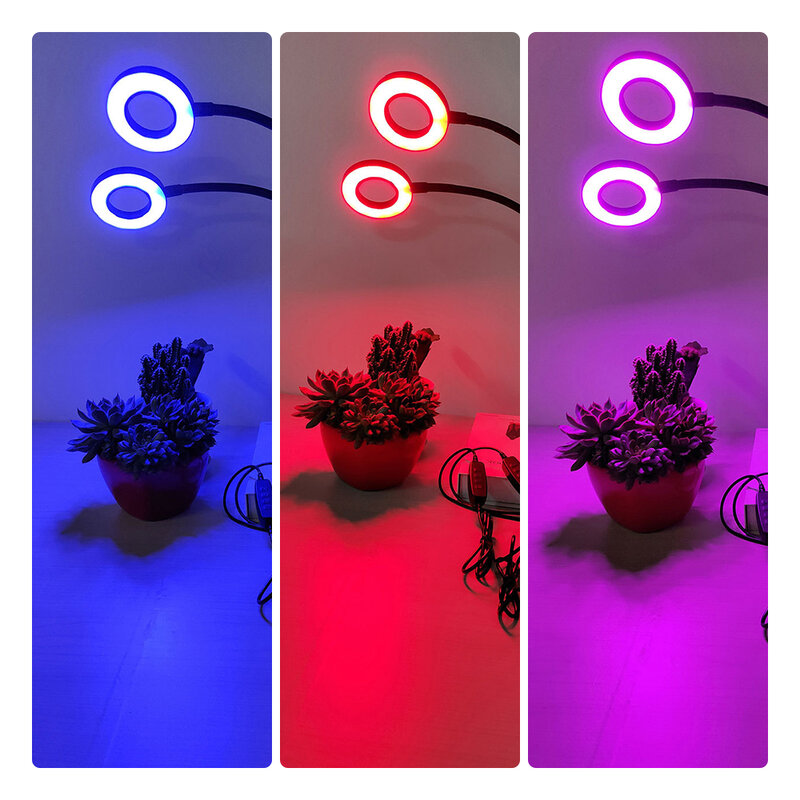 USB LED Plant Growth Lamp Stepless Dimmable LED Grow Lights DC5V Full Spectrum Lights Flexible Pole Clips for Succulent Plant
