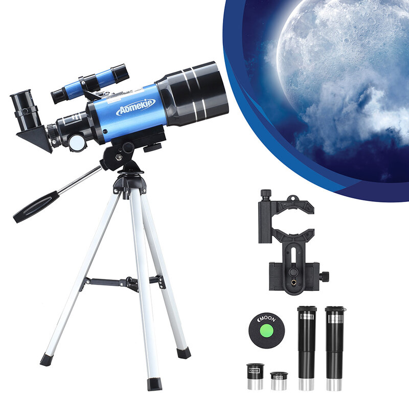 Télescope réfracteur pour enfants et adultes, télescope d'astronomie pour débutants, trépied, adaptateur de téléphone, Finderscope, F30070M, 70mm