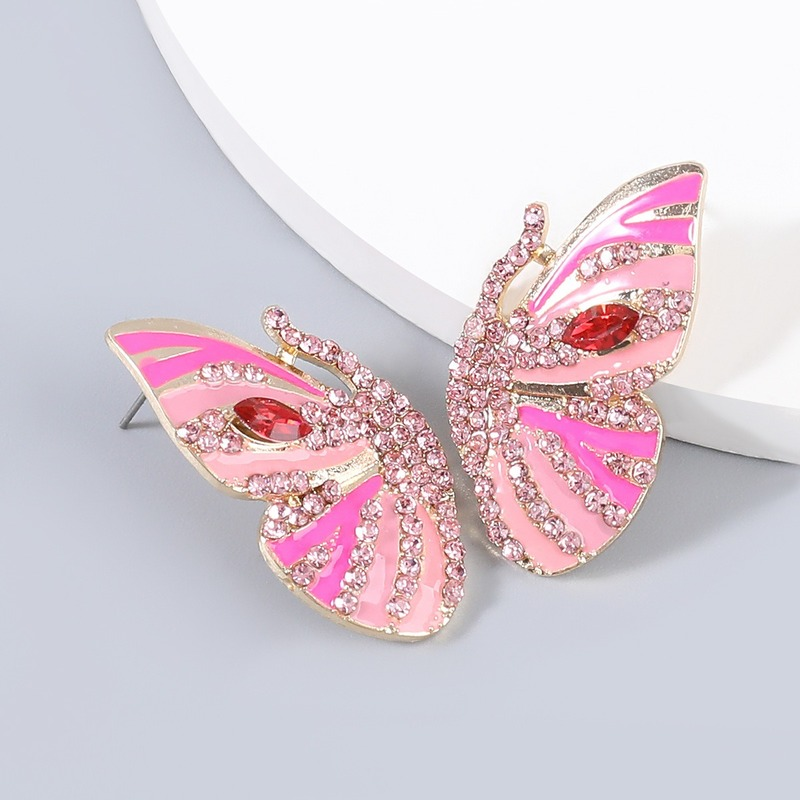 2021 koreanische Mode neue Legierung Tropfen Öl Diamant Strass Schmetterling Ohrringe weibliche Party Ohrschmuck