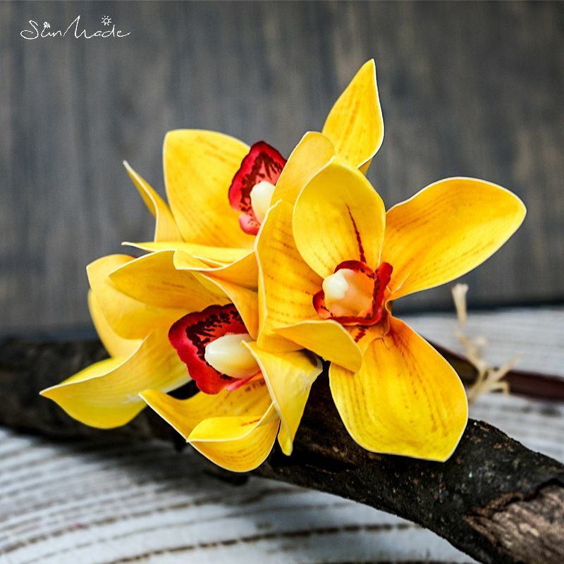 SunMade 4 Teil/los Luxus Weiß Orchidee Hochzeit Bouquet Home Decor Fallen Dekorationen Flores Artificiales Blume Anordnung DIY