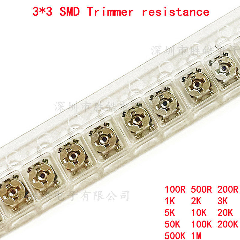 10 pçs 3*3 trimpot smd 3x3 ajustável resistor variável da resistência do potenciômetro do aparador 100 500 1k 2k 5k 10k 20k 50k 100k 1m ohm