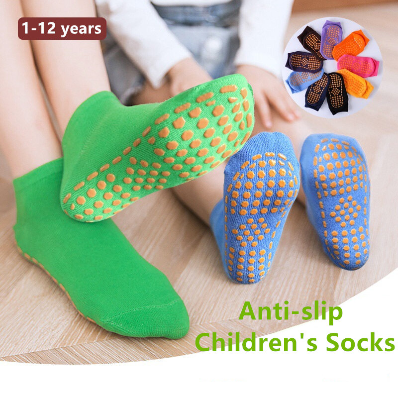 1-12 Years Children Socks Silicone Anti-slip Kids Tube Socks Soft Breathable Cotton Boys Girls Trampoline Socks Student Socks