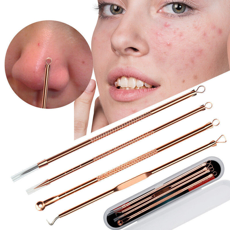 4 pçs/set cravo comedone acne grão defeito extrator de vácuo cravo removedor ferramenta colher para cuidados com a pele ferramenta