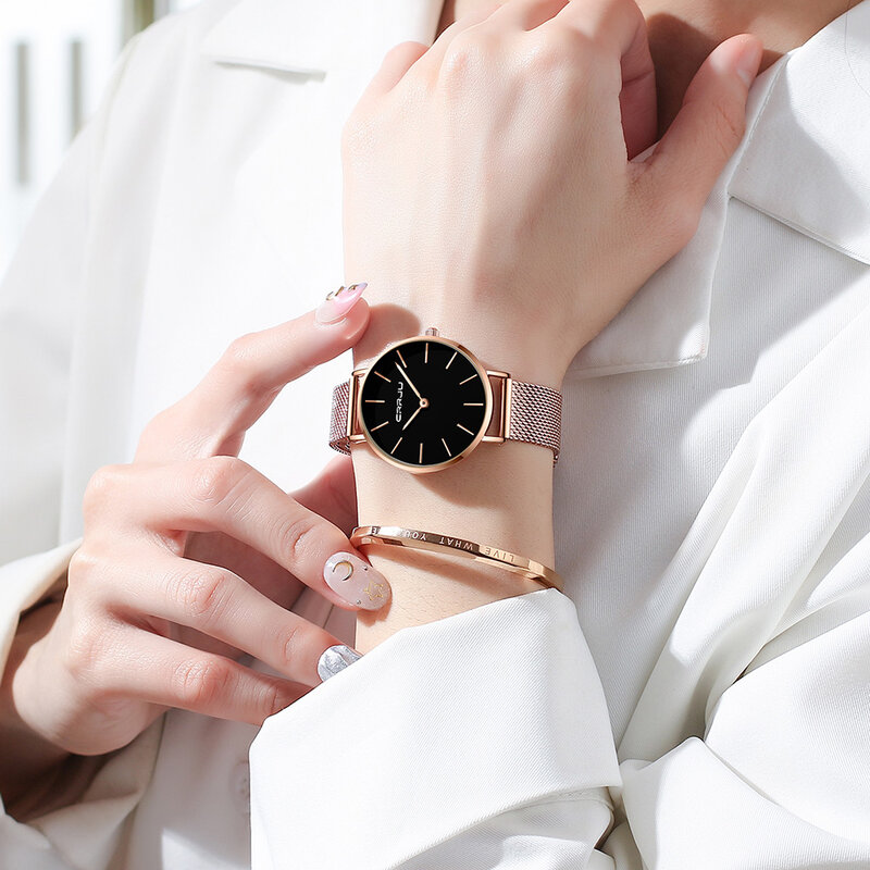 CRRJU – montre de luxe à Quartz pour homme et femme, bracelet élégant, en acier inoxydable, nouvelle collection
