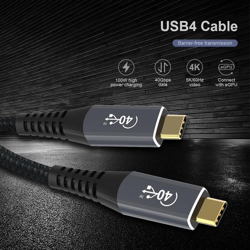 Cable de transmisión de datos USB 4,0 Thunderbolt 3, cable macho a macho tipo C, 5K, vídeo HD, carga rápida, 100W, e-mark, 40gbps