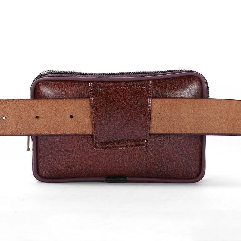 Bolso de cintura para teléfono móvil para hombre, cinturón de cuero, bolso cruzado de cuero PU, informal, impermeable