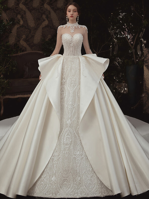 Trouwjurk Luxe Kristal Mode Kathedraal Trein Satin White Bruidsjurken Weding Bruid Gown Moederschap Jurken Bridal Dress