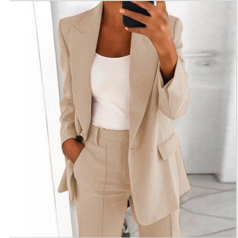 Blazer de botão único para mulheres, manga comprida, jaqueta monocromática, tops elegantes para senhora do escritório, terno justo, outono 2022