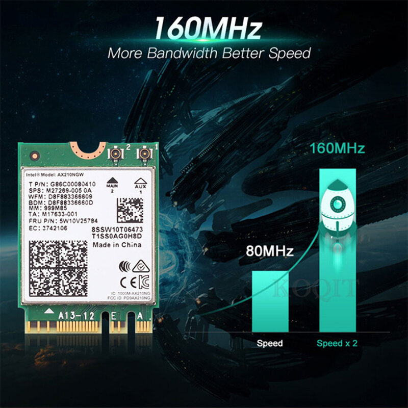 Tarjeta inalámbrica de doble banda, tarjeta de red Wifi 6E AX210 M.2 NGFF de 3000Mbps, Intel AX210NGW de 2,4 Ghz/5G, 802.11ax, Bluetooth 5,2