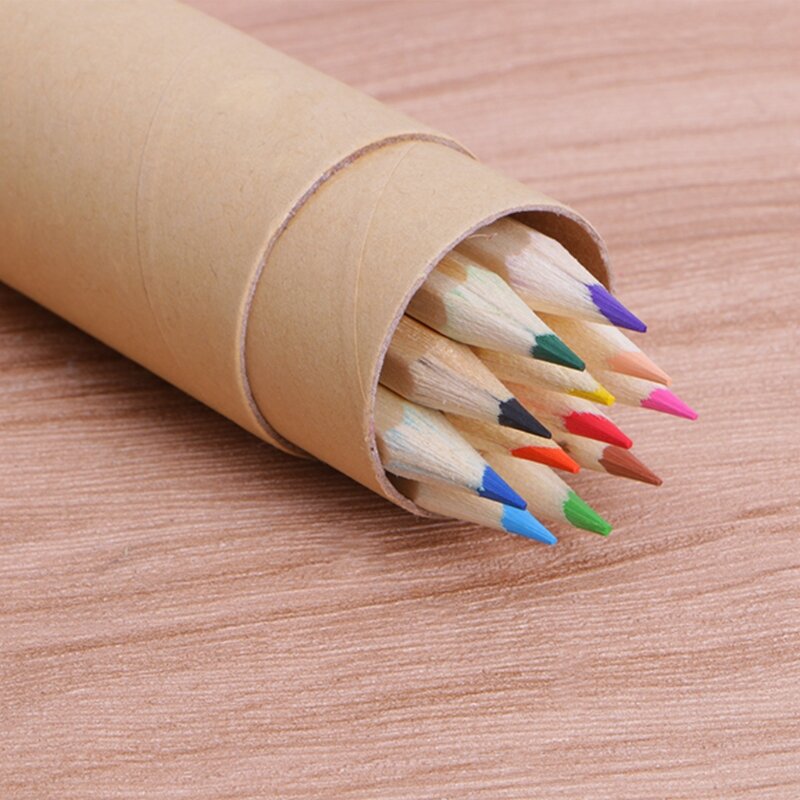 12 قطعة أقلام ملونة معبأة في لطيف الكرتون أقلام رصاص الفن لون قلم رصاص تلوين الرسم