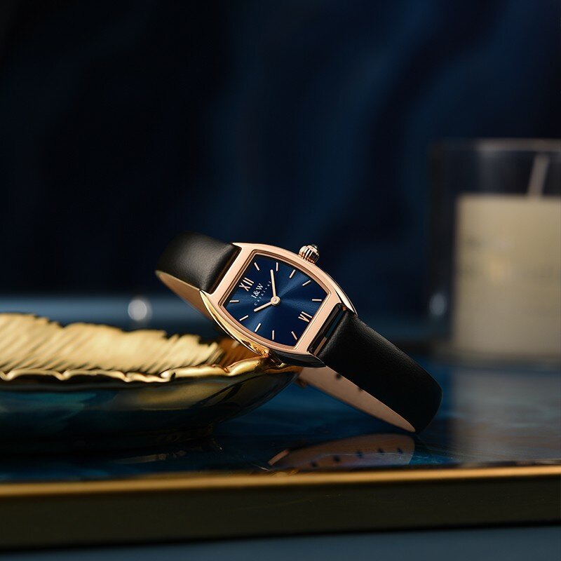 I & W – montre de luxe pour femmes, bracelet en cuir saphir, mouvement à Quartz suisse, étanche, 2021