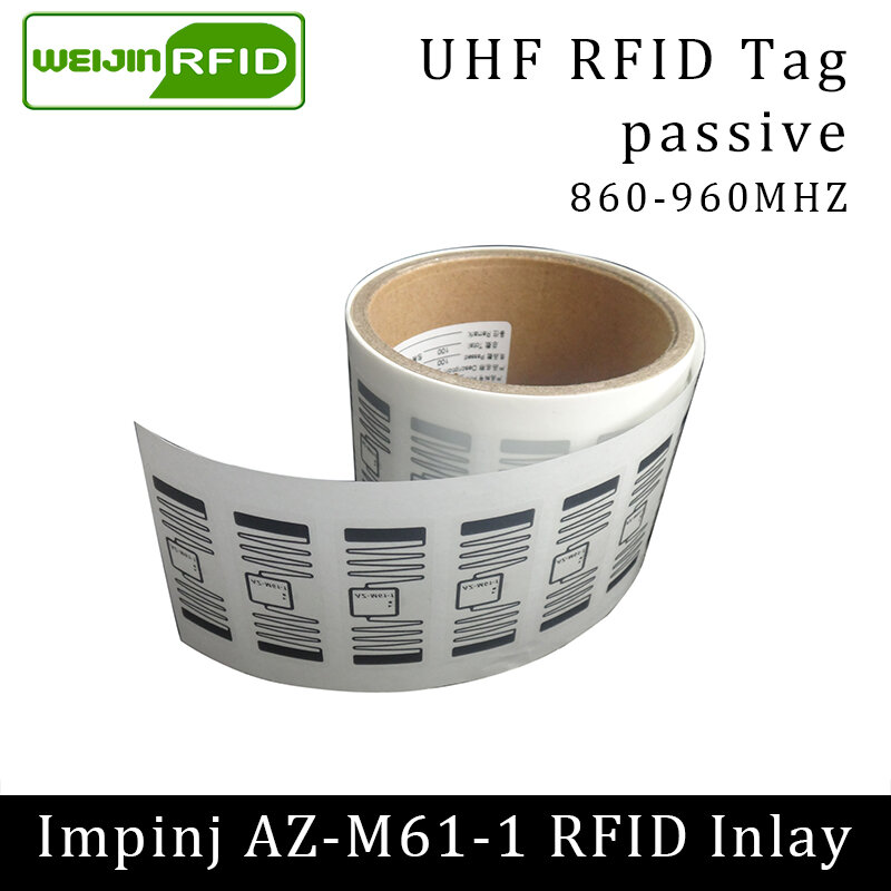 Uhf Rfid Tag Sticker Impinj M61-1 Natte Inlay 915Mhz 900 868Mhz 860-960Mhz MR6-P EPCC1G2 Gratis verzending Adhesive Passieve Rfid Label