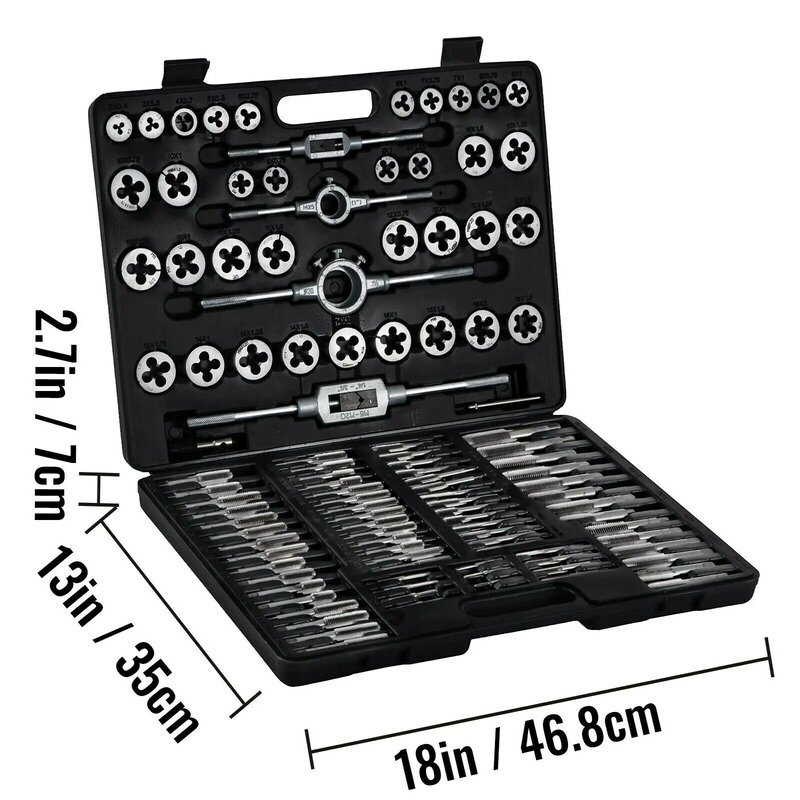 VEVOR Tap and Die Set 110PCS Metric M2-M18 Hand Threading Cutting Wrench Tools Tungsten Steel for Machine Tool Precision Modules